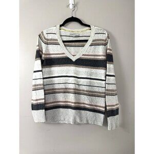 Old Navy Striped Y2K V-Neck Pullover Sweater Medium Retro Knit 09 Cozy Cabincore